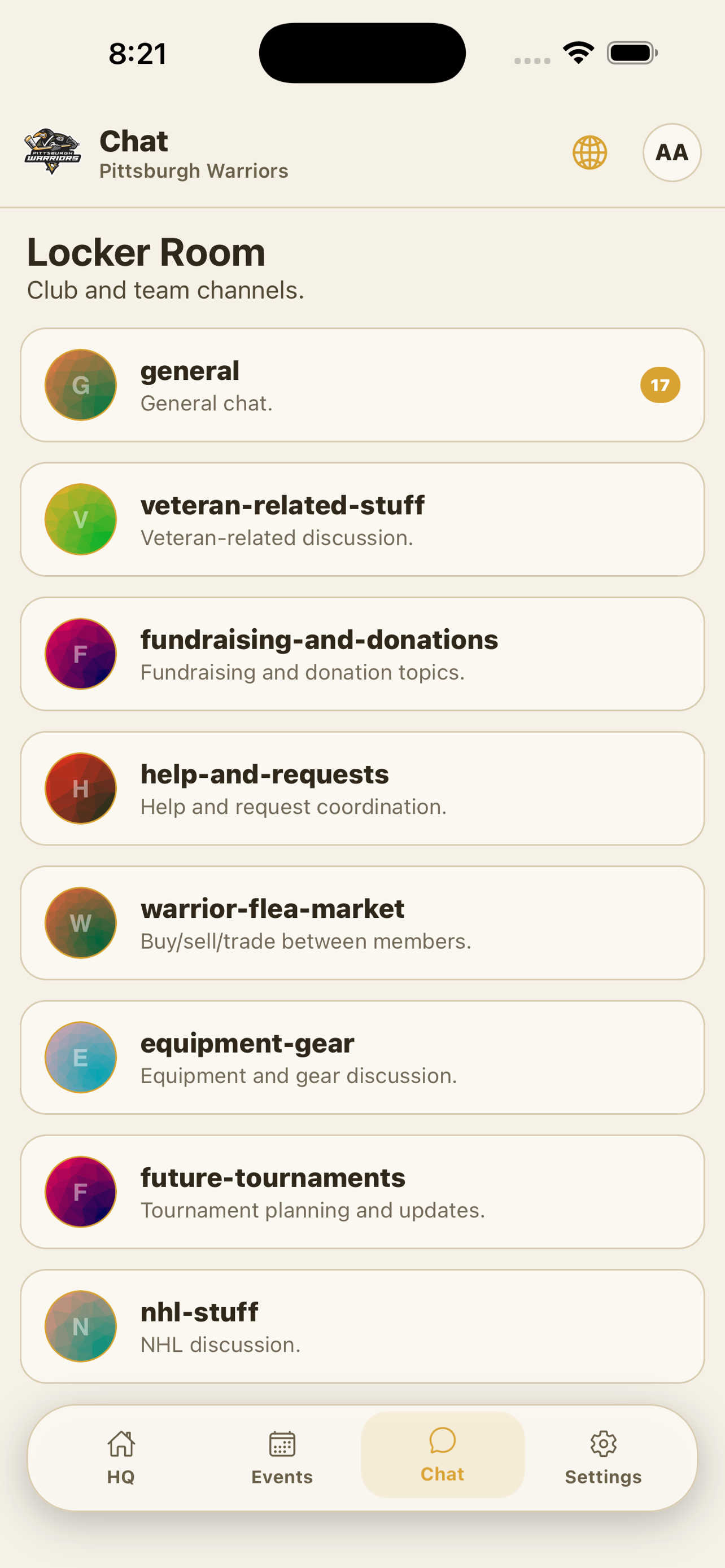 Warriors HQ app — Team chat