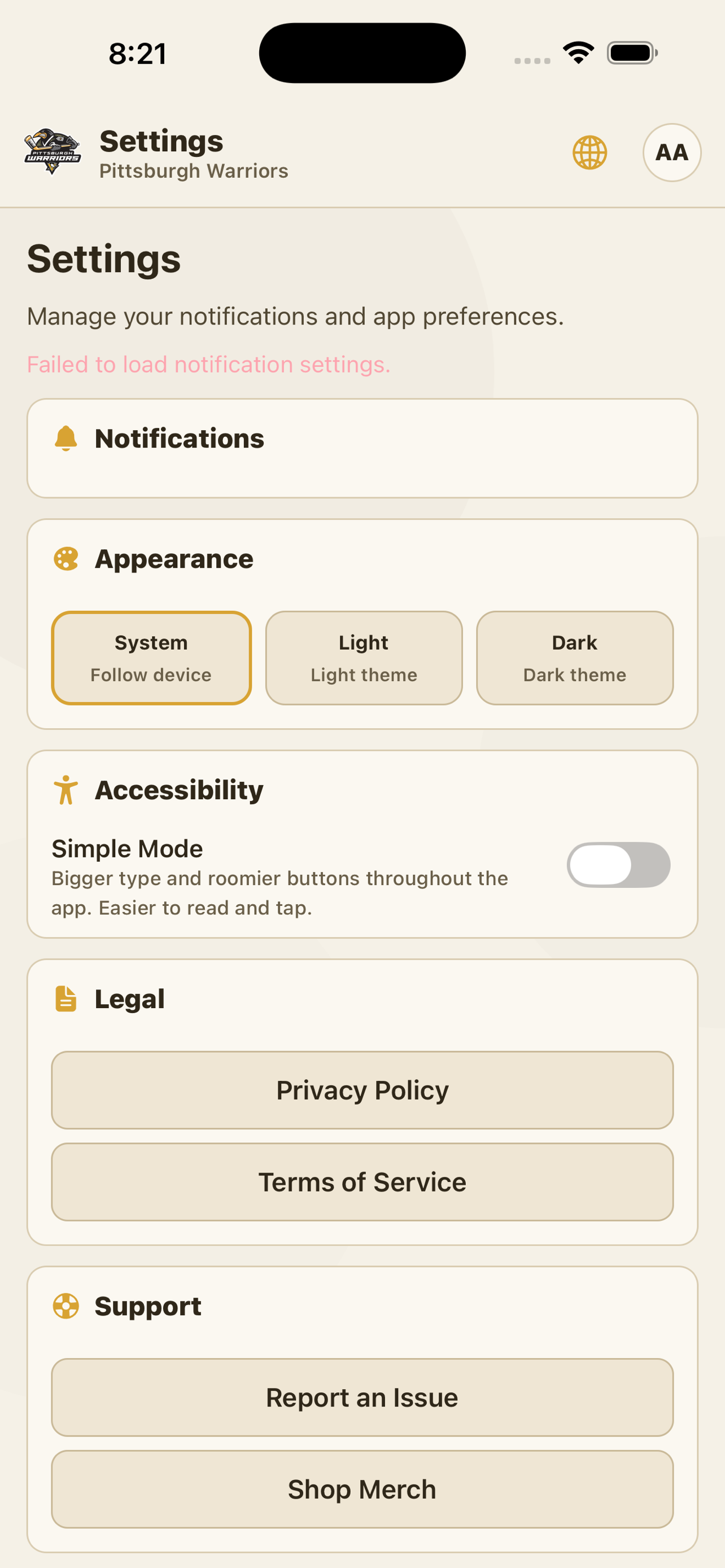 Warriors HQ app — Your profile